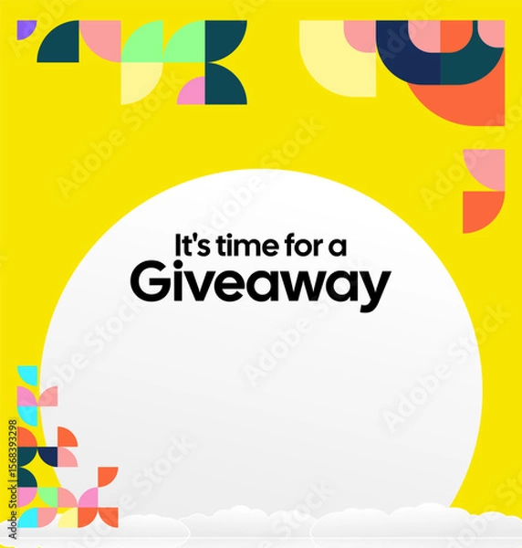 Fototapeta Social Media Templates Announcement Giveaway Winners. Festive background with cheerful colorful geometric art for announcement of prize winners
