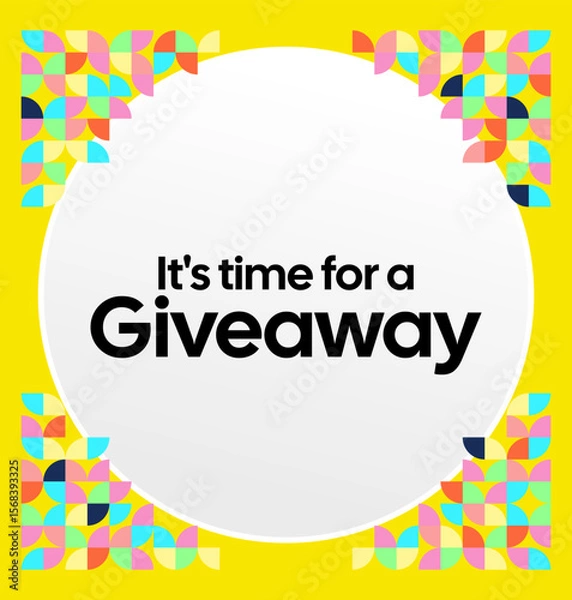 Fototapeta Social Media Templates Announcement Giveaway Winners. Festive background with cheerful colorful geometric art for announcement of prize winners