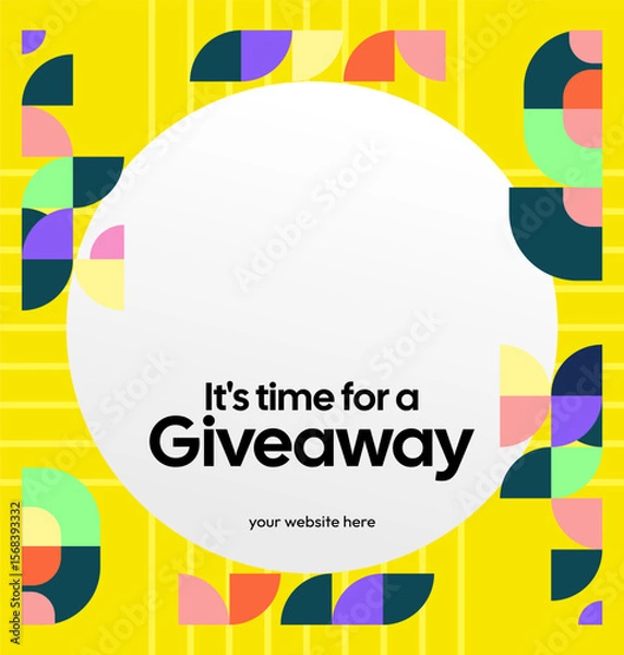 Fototapeta Social Media Templates Announcement Giveaway Winners. Festive background with cheerful colorful geometric art for announcement of prize winners