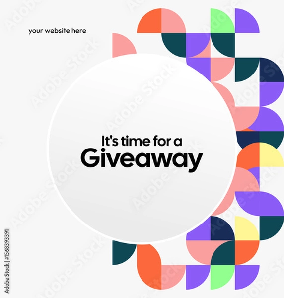Fototapeta Social Media Templates Announcement Giveaway Winners. Festive background with cheerful colorful geometric art for announcement of prize winners