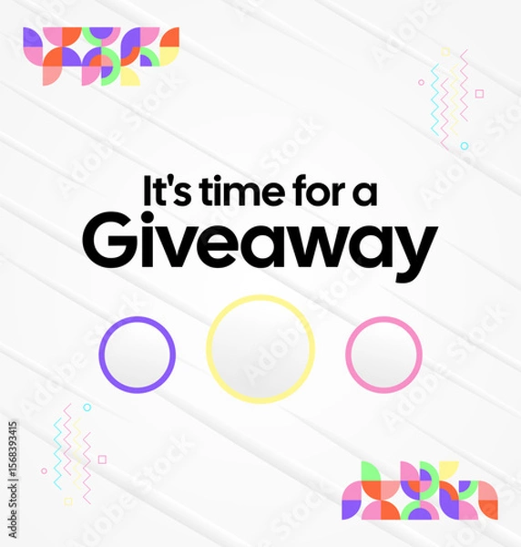 Fototapeta Social Media Templates Announcement Giveaway Winners. Festive background with cheerful colorful geometric art for announcement of prize winners