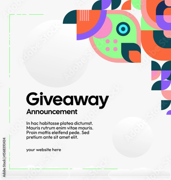 Fototapeta Social Media Templates Announcement Giveaway Winners. Festive background with cheerful colorful geometric art for announcement of prize winners