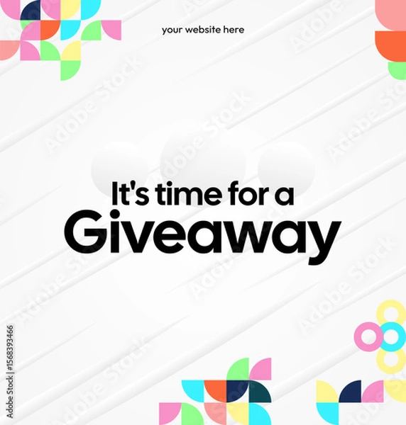 Fototapeta Social Media Templates Announcement Giveaway Winners. Festive background with cheerful colorful geometric art for announcement of prize winners