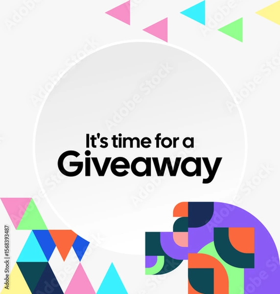 Fototapeta Social Media Templates Announcement Giveaway Winners. Festive background with cheerful colorful geometric art for announcement of prize winners