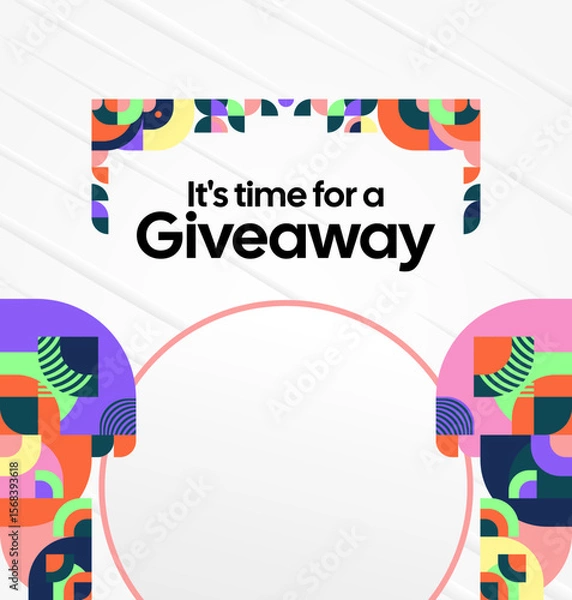 Fototapeta Design Announcement of Giveaway Prize Winners. Social media background with creative geometric art. Vector Illustration