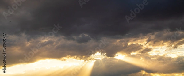 Fototapeta Beautiful bright sunset sky background with clouds.  Evening time.