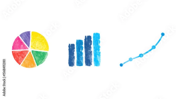 Fototapeta Colourful Hand-painted Charts, Pie, Bar, and Line Graphs for Data Visualization