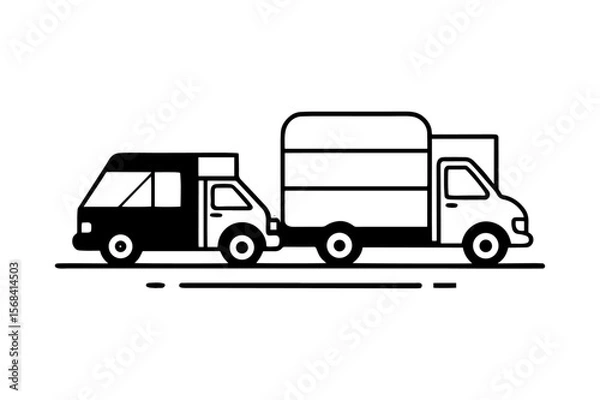 Fototapeta Minimalist Delivery Truck Vector Icon Set Black and White Transportation and Shipping Symbols with Motion Effects