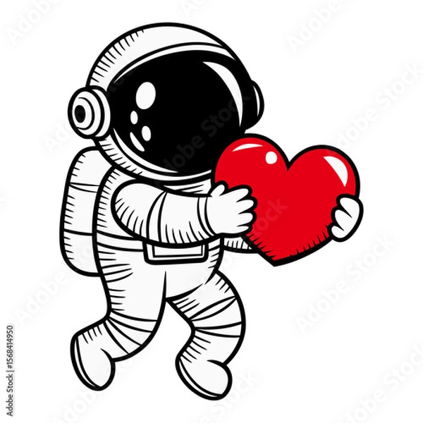 Obraz Cosmonaut Embracing Love A Space-Themed Illustration of an Astronaut Holding a Heart