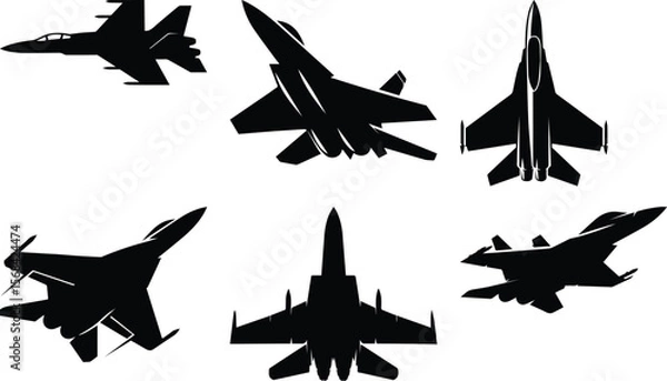 Obraz Fighter jet bundle silhouette icon vector art