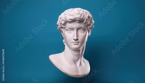 Fototapeta Creative Plaster Statue of David's Head in Bitcoin Glasses – Minimal Concept Art 3D Render