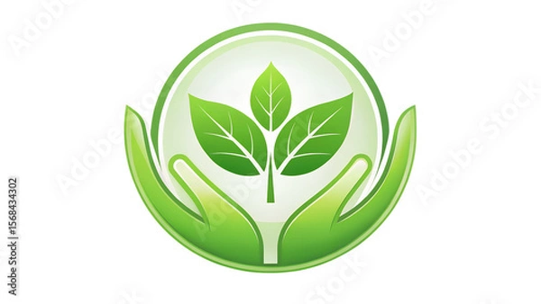 Fototapeta Green Hands Holding Plant Logo on Transparent Background