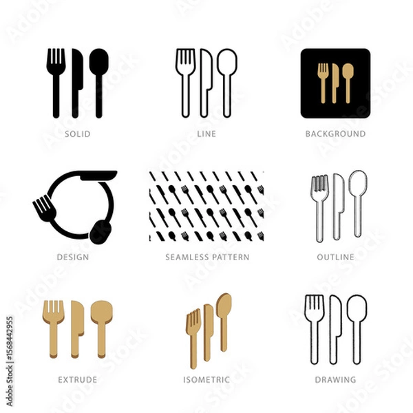 Fototapeta Each fork, spoon and knife icon has its own creative design, and each design can meet the needs of different jobs.