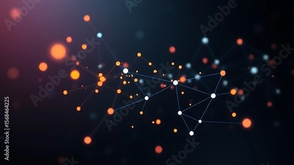Fototapeta Abstract data visualization with glowing nodes, illustrating connectivity on a dark gradient background.