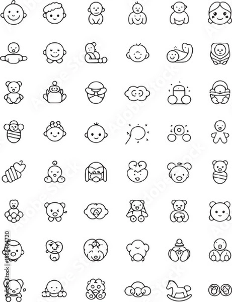 Fototapeta "Baby Care Line Icons Collection – Minimal Infant & Toddler Essentials in Thin Stroke Style for Parenting, Newborn, and Childcare Themes"

