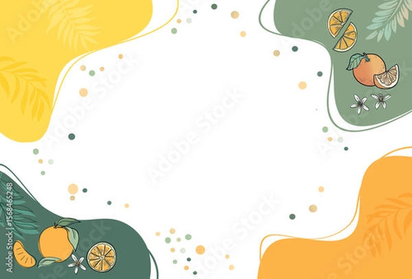 Fototapeta  Orange grape fruits template with spots frame and white center . Free copy space.   