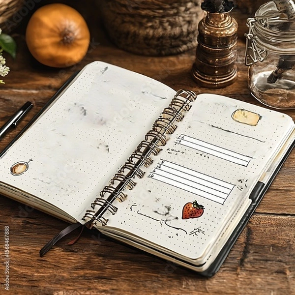 Fototapeta Bullet journal layout icons for definitions dates examples Key Elements to Record stylized infographic journal style visuals digital art