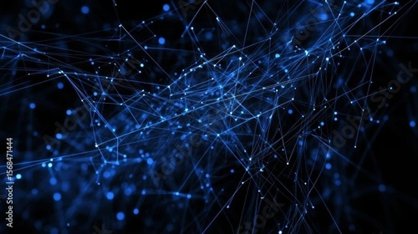 Fototapeta AI uses computer intelligence. It's shown with blue lines and dots. This connects digital ideas, science, and networks.
