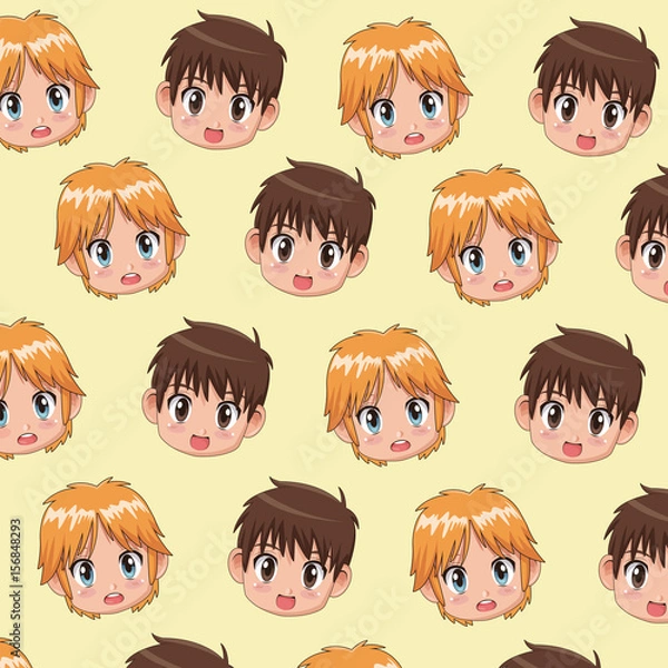 Fototapeta pattern face cute anime tennagers facial expression of surprised and bewildered vector illustration