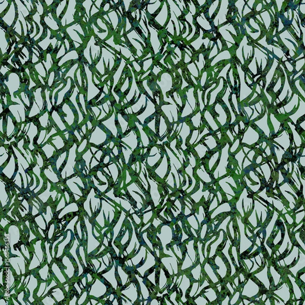 Fototapeta Colorful textured scribble pattern. Hand drawn curved lines, endless texture on green background. Print for fabric, womens wear, cosmetic pattern.	