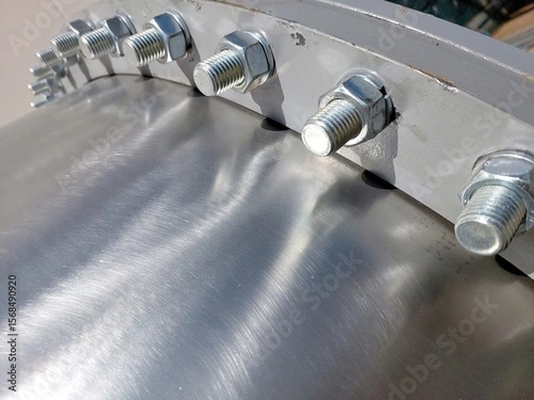 Fototapeta Flange Assembly With Bolts and Nuts Used in Mechanical Applications and Manufacturing Settings