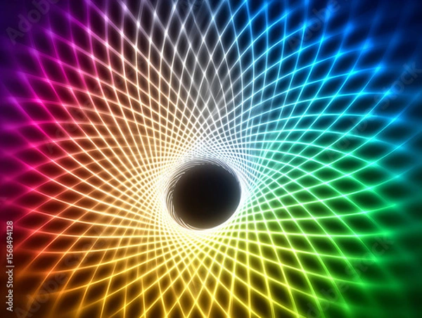 Fototapeta Colorful spiral pattern creates a mesmerizing optical illusion with a black center and vibrant gradients at the edges