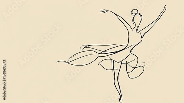 Fototapeta Simple ballerina drawing with one line. A woman dancing, like a ballet picture. Modern and basic design. Vector image.
