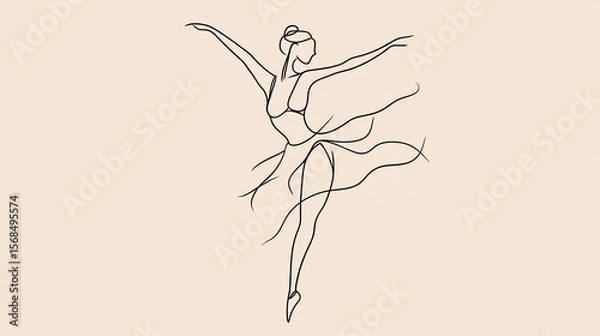 Fototapeta Simple ballerina drawing with one line. A woman dancing, like a ballet picture. Modern and basic design. Vector image.
