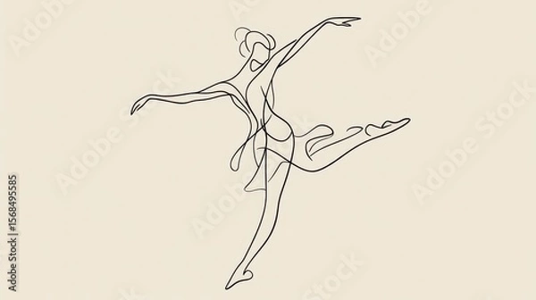 Fototapeta Simple ballerina drawing with one line. A woman dancing, like a ballet picture. Modern and basic design. Vector image.
