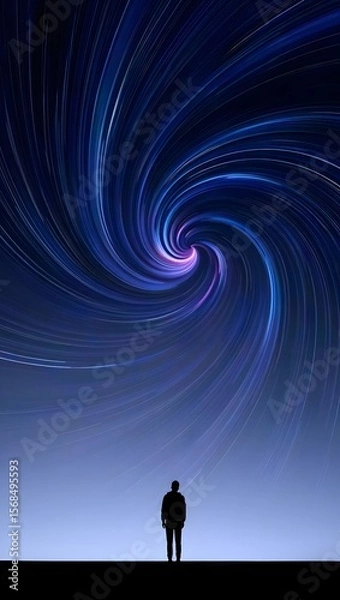 Fototapeta Abstract galaxy spiral with silhouette of person art print cosmic background design