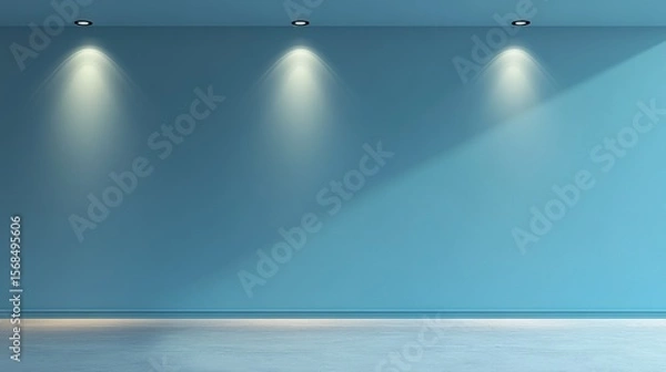 Fototapeta Simple blue background for presentations. Light blue wall with nice lights and a smooth floor.
