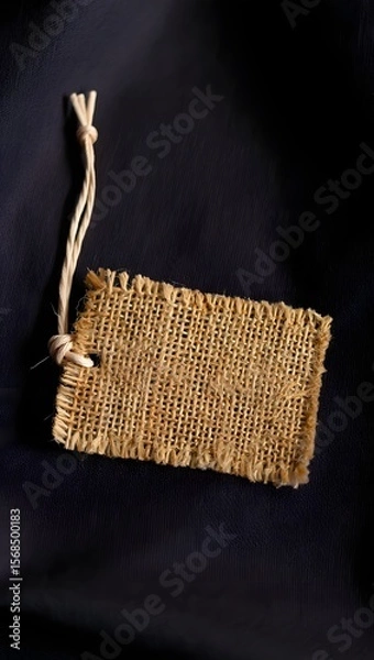 Obraz Burlap tag mockup branding identity design template on dark background close up view