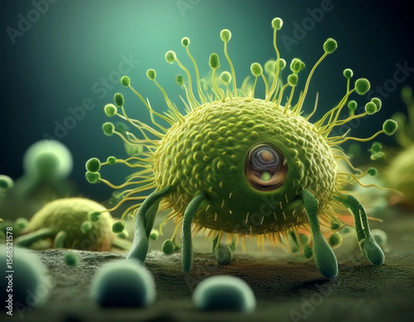 Fototapeta Microscopic Illustration of Virus Cells Representing Medical and Biochemical Concepts