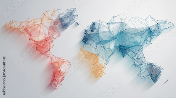 Obraz Abstract technology white background. Earth network with glowing nodes and net lines business connection of lines from nodes It is connected to endless nodes and represents the innovation 
