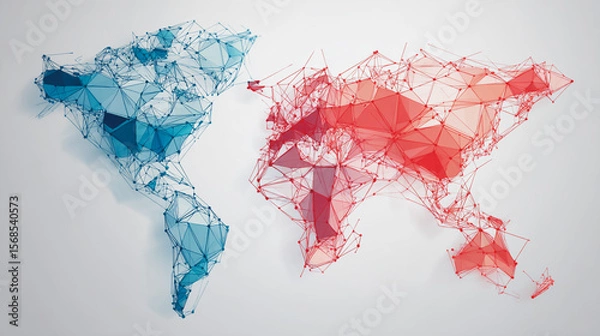Obraz Abstract technology white background. Earth network with glowing nodes and net lines business connection of lines from nodes It is connected to endless nodes and represents the innovation 