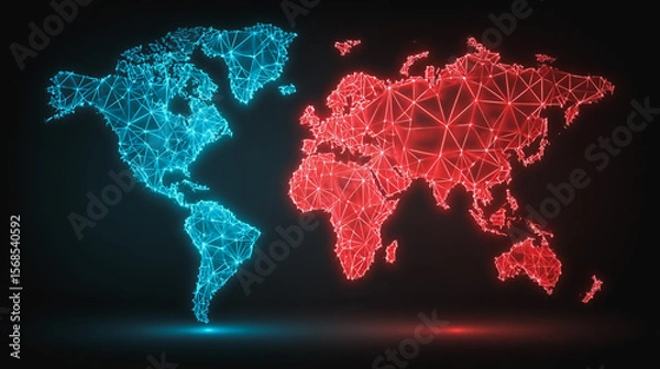 Obraz Abstract technology white background. Earth network with glowing nodes and net lines business connection of lines from nodes It is connected to endless nodes and represents the innovation 