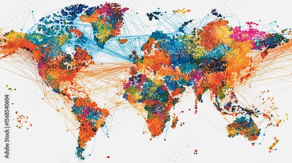 Obraz Abstract technology white background. Earth network with glowing nodes and net lines business connection of lines from nodes It is connected to endless nodes and represents the innovation 
