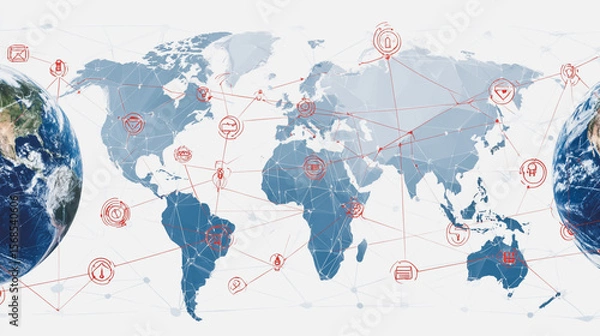 Obraz Abstract technology white background. Earth network with glowing nodes and net lines business connection of lines from nodes It is connected to endless nodes and represents the innovation 