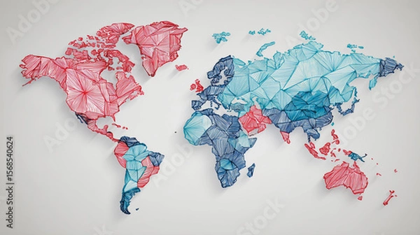 Obraz Abstract technology white background. Earth network with glowing nodes and net lines business connection of lines from nodes It is connected to endless nodes and represents the innovation 