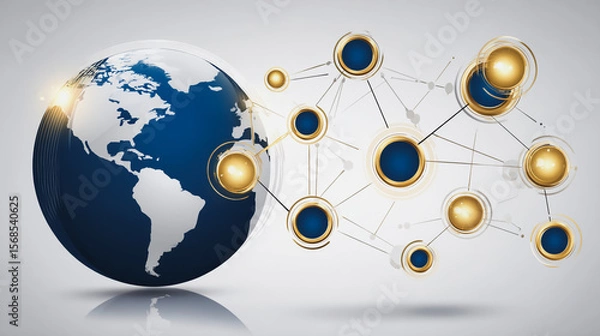 Obraz Abstract technology white background. Earth network with glowing nodes and net lines business connection of lines from nodes It is connected to endless nodes and represents the innovation 