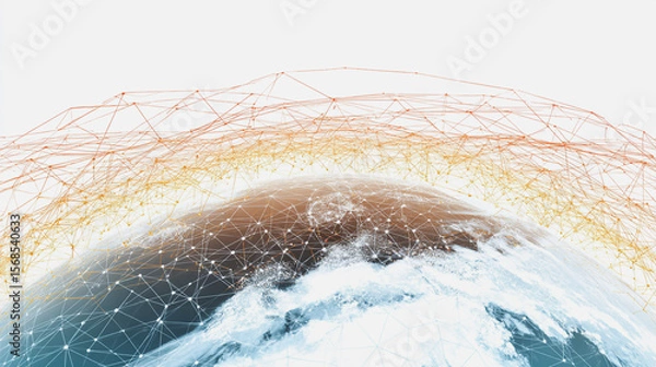 Obraz Abstract technology white background. Earth network with glowing nodes and net lines business connection of lines from nodes It is connected to endless nodes and represents the innovation 