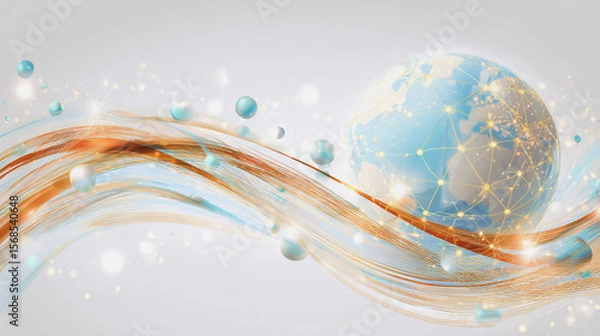 Obraz Abstract technology white background. Earth network with glowing nodes and net lines business connection of lines from nodes It is connected to endless nodes and represents the innovation 