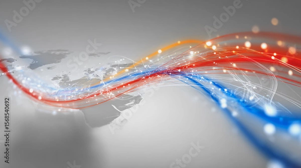 Obraz Abstract technology white background. Earth network with glowing nodes and net lines business connection of lines from nodes It is connected to endless nodes and represents the innovation 