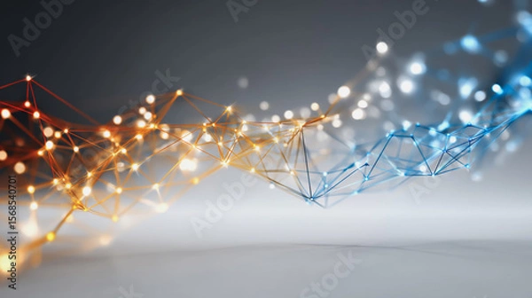 Obraz Abstract technology white background. Earth network with glowing nodes and net lines business connection of lines from nodes It is connected to endless nodes and represents the innovation 