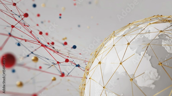 Obraz Abstract technology white background. Earth network with glowing nodes and net lines business connection of lines from nodes It is connected to endless nodes and represents the innovation 