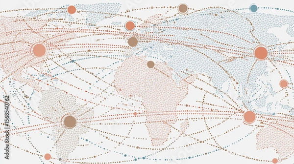 Obraz Abstract technology white background. Earth network with glowing nodes and net lines business connection of lines from nodes It is connected to endless nodes and represents the innovation 