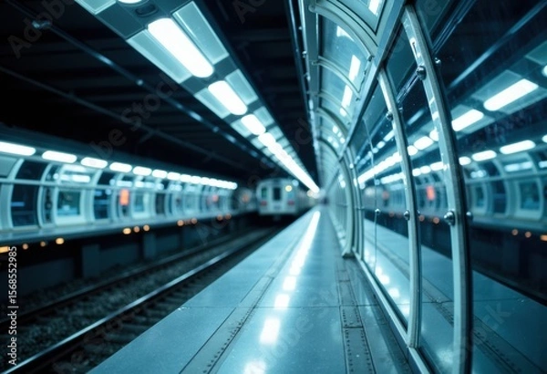 Fototapeta Modern subway station with sleek design and bright lighting, ready for passengers