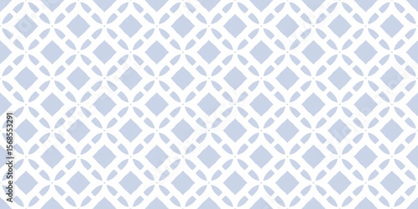 Fototapeta Elegant geometric grid ornament. Subtle abstract blue and white seamless pattern with lattice, diamond shapes, flower silhouettes. Simple vector minimal background texture. Repeating modern design