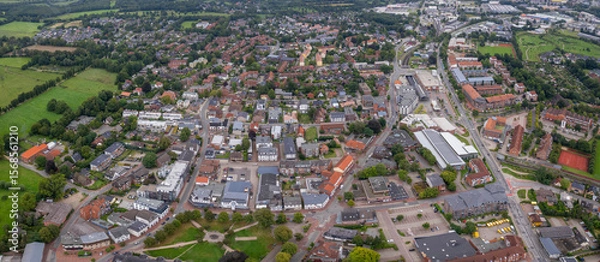 Fototapeta Aerial view of the old town of the city Kaltenkirchen in Germany on a sunny spring noon
