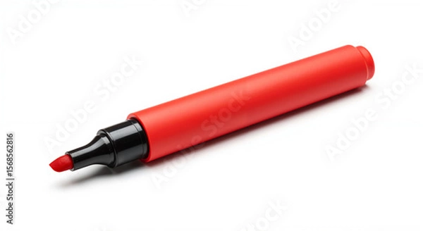 Fototapeta Red marker pen with chisel tip for drawing and highlighting tasks